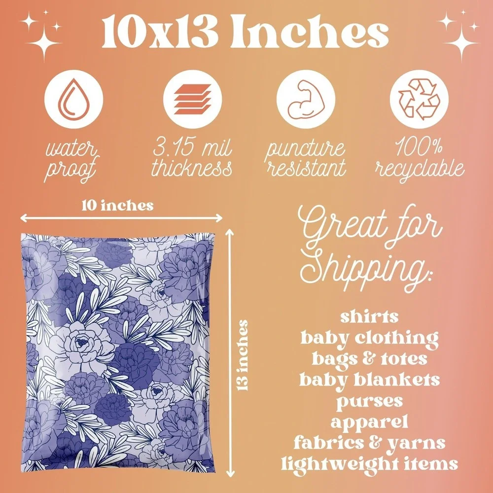 Lavender Floral Poly Mailers 10x13‎ Inch 100 Pack Shipping Supplies Peony